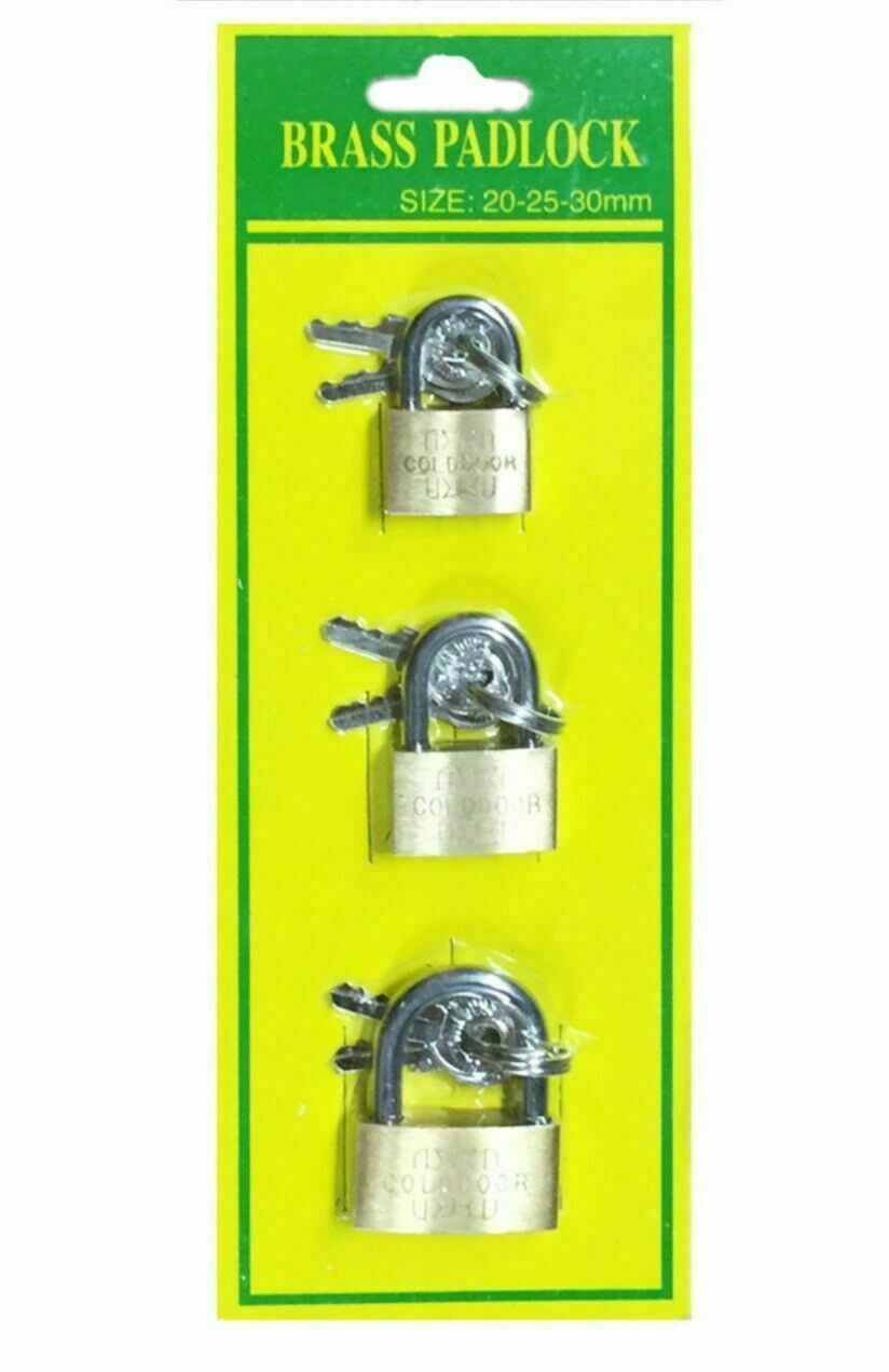 BRASS PADLOCK + 2 KEYS 3 DIFFERENT SIZES WITH FREE P&P