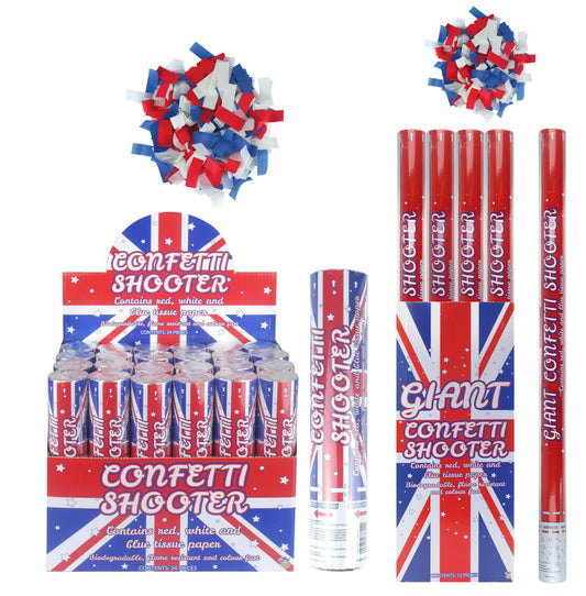 Union Jack Blue Biodegradable Confetti Shooter Compressed Air Cannon Popper