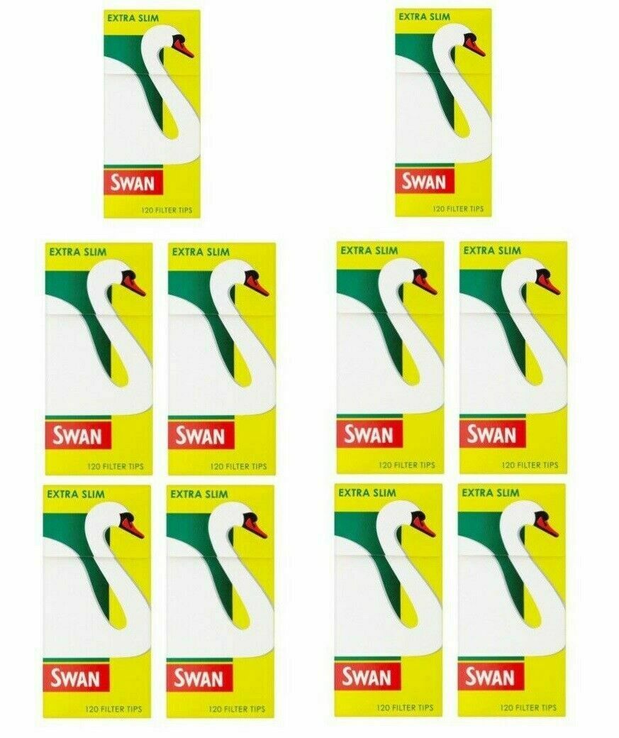 10 x SWAN EXTRA SLIM FILTER TIP 5mm PRE-CUT CIGARETTE TOBACCO 1200 TIPS HALF BOX