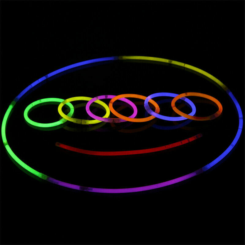 GLOW STICKS 100 x 8" NEON BRACELETS 100 CONNECTORS RAVE DISCO FESTIVAL PARTY UV