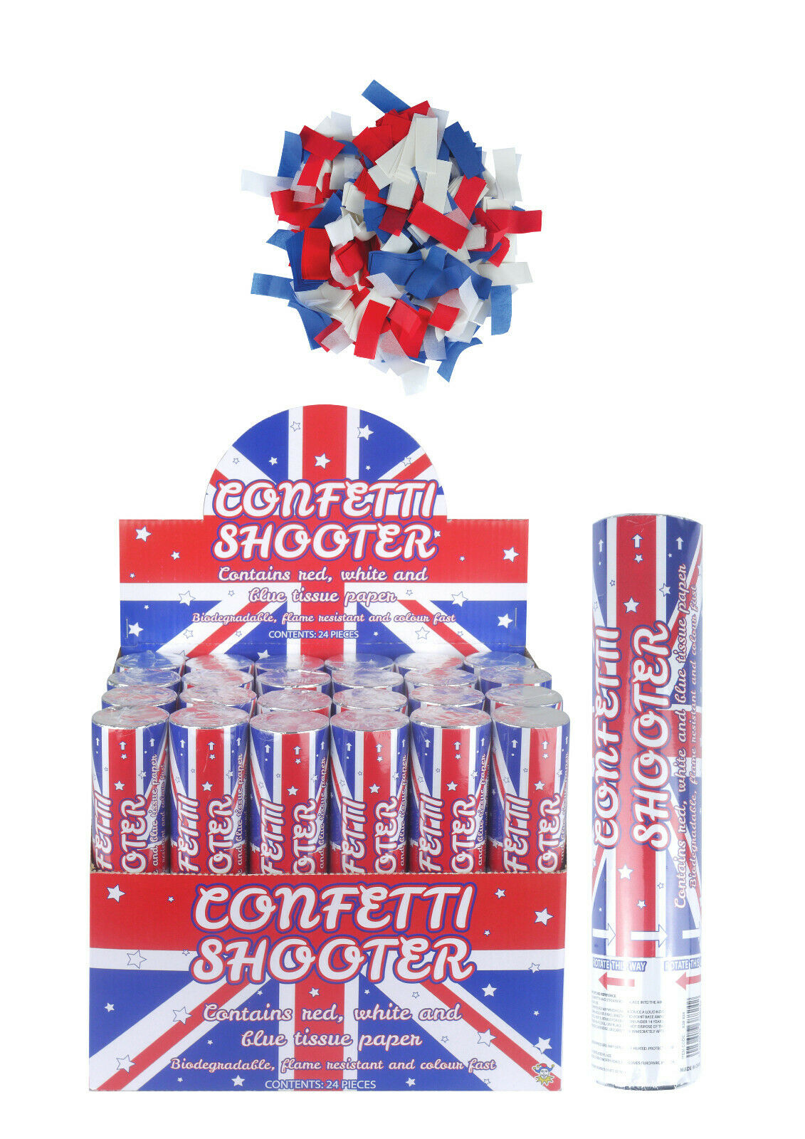 Union Jack Blue Biodegradable Confetti Shooter Compressed Air Cannon Popper